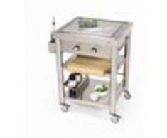 Forniture ristorazione - Carrello da cucina - mod. 697050 teppan yaki - in acciaio inox mod 697050 - con piastra elettrica teppan yaki - 2 zone di cottura - da 50° ÷ 250°