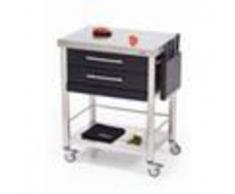 Forniture ristorazione - Carrello da cucina - mod. 689702 auxilium - in acciaio inox - coperture in corian nero - con n 2 cassetti