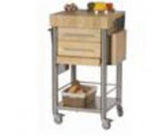 Forniture ristorazione - Carrello da cucina - mod. 693502 auxilium - in acciaio inox - piano di lavoro tassellato e coperture listellari in carpino bianco - con n.2 cassetti