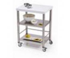 Forniture ristorazione - Carrello da cucina - mod. 690700 auxilium - in acciaio inox - piano da lavoro in corian bianco - semplice senza cassetto