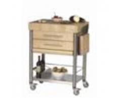 Forniture ristorazione - Carrello da cucina - mod. 693702 auxilium - in acciaio inox - piano di lavoro tassellato e coperture listellari in carpino bianco - con n.2 cassetti