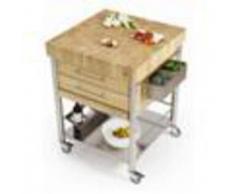 Forniture ristorazione - Carrello da cucina - mod. 693772 auxilium - in acciaio inox - piano di lavoro tassellato e coperture listellari in carpino bianco - con n.2 cassetti
