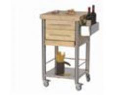 Forniture ristorazione - Carrello da cucina - mod. 692502 auxilium - in acciaio inox - piano da lavoro e coperture in carpino bianco listellare - con n.2 cassetti