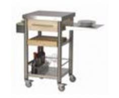 Forniture ristorazione - Carrello da cucina - mod. 691501 auxilium - in acciaio inox - piano da lavoro in acciaio inox e coperture in carpino bianco - con n.1 cassetto