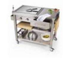 Forniture ristorazione - Carrello da cucina - mod. 697110 teppan yaki - in acciaio inox mod 697110 - con piastra elettrica teppan yaki - 2 zone di cottura - da 50° ÷ 250°