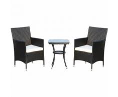 Outsunny Set Mobili da Giardino in PE Rattan Tavolino con 2 Poltroncine con Cuscini, Nero