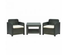 Set rattan giardino 2 poltrone con tavolino colore antracite - GBSHOP