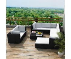 vidaXL Set 32 pz Divano da giardino in polirattan nero
