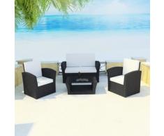 vidaXL Set seduta da giardino in polirattan nero con cuscini