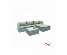 Divano Set Rattan Intrecciato e Acciaio Da Giardino Con Cuscini Chaise Lounge e Tavolo con Vetro SET