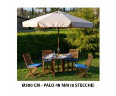 Ombrellone Rotondo Ecru Ø 300cm Struttura In Legno Da Giardino Esterno - GIORDANOSHOP.COM