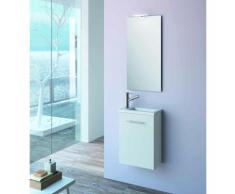 MOBILE BAGNO SOSPESO MODERNO BIANCO LAVABO PORCELLANA SPECCHIO LAMPADA LED 400 MM ARREDO MICRO |
