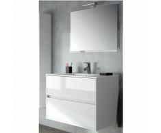 MOBILE BIANCO SOSPESO CON LAVABO SPECCHIO E LAMPADA ALOGENA CERNIERE SOFT CLOSE Cm 61 X 46 X 58