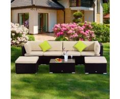Outsunny Set Mobili da Giardino in PE Rattan 7 Pezzi Divano e tavolino con Cuscini, Nero