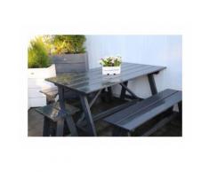 Set Birreria Da Giardino In Pino Essicato Colore Grigio Antracite Con Tavolo + 2 Panche - TADDEI