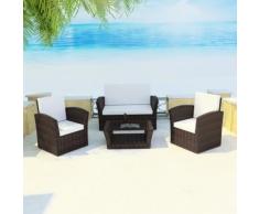 vidaXL vidaXL Set Seduta da Giardino in Rattan Marrone con Cuscini