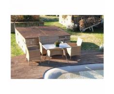 Set Salottino Polyrattan Color Naturale Divano Poltrone Tavolino Per Arredo Giardino Terrazzo