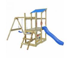 vidaXL Casetta in legno con scala, scivolo, altalene 400x226x235 cm