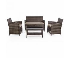 Set Salotto Da Giardino Divano 2 Posti Tavolo E 2 Poltrone In Polyrattan Marrone Bertozzi Giulietta