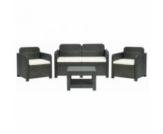 Set rattan giardino divano 2 posti e 2 poltrone con tavolino colore antracite - GBSHOP