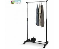Stand Appendiabiti Allungabile Telescopico Singolo con Ruote 80x40 x90/165 cm - BAKAJI