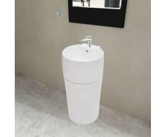Lavandino bagno rotondo in ceramica bianca foro di trabocco - VIDAXL
