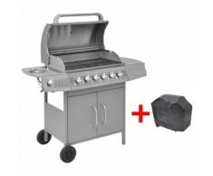 vidaXL Grill Barbecue a Gas 6+1 Fornelli Argentato