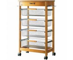 Carrello Da Cucina In Legno Di Faggio Massello Con Ruote Cassetto E 4 Cestelli Valsecchi Top Market