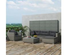vidaXL Set 17 pz Divano da giardino in polirattan grigio