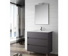 MOBILE GRIGIO OPACO CON LAVABO SPECCHIO E LAMPADA ALOGENA CERNIERE SOFT CLOSE Cm 61 X 46 X 83