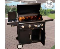 BARBECUE A GAS PIETRA LAVICA BBQ CON FORNELLO LATERALE 110X130X50 CM GIARDINO - BAKAJI