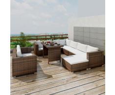 vidaXL Set 28 pz Divano da giardino in polirattan marrone