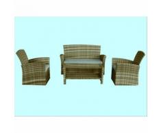Divano Salotto da Giardino con 2 Poltrone e Tavolo in Rattan con Struttura in Acciaio e Cuscini SET