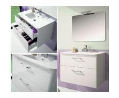 MOBILE SOSPESO BIANCO CON LAVABO SPECCHIO LAMPADA ALOGENA CERNIERE SOFT CLOSE Cm 81 X 46 X 58