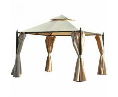 Outsunny Gazebo da Giardino Impermeabile 3 x 3m con 4 Pannelli Laterali Beige