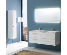 Mobile Bagno 120 Cm Con Quattro Cassetti E Doppio Lavabo Boston In Bianco Lucido Sp. Retroilluminato
