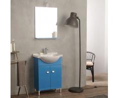 Arredo Bagno A Terra 58 Cm Blu Completo Di Lavabo E Specchio - Luce