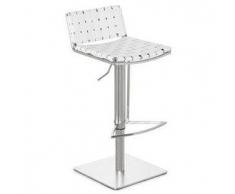 Sgabello di design LORENZO, con base in acciaio inox e rivestimento in vera pelle, girevole, in bianco