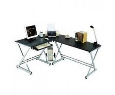 Scrivania per ufficio / PC modello EASY GO, in legno e alluminio, con supporto PC e ripiano tastiera, colore nero