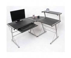 Scrivania per Computer EASY LINE in legno, spaziosa con ripiano tastiera, cm 140x115x72cm, color nero