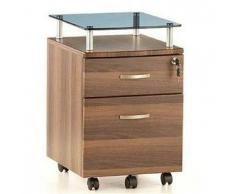 Cassettiera per ufficio EKON PLUS, con ruote, in legno color noce con superficie in vetro