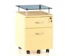 Cassettiera per ufficio EKON PLUS, con ruote, in legno color acero con superficie in vetro