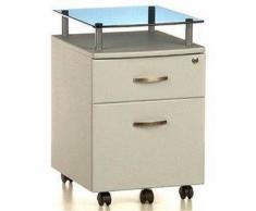Cassettiera per ufficio EKON PLUS, con ruote, in legno color grigio con superficie in vetro