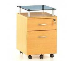 Cassettiera per ufficio EKON PLUS, con ruote, in legno color faggio con superficie in vetro