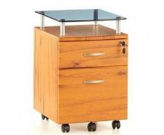 Cassettiera per ufficio EKON PLUS, con ruote, in legno color teak con superficie in vetro
