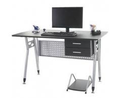 Scrivania per computer CARIBE, struttura in metallo, ripiano e cassetti in legno, color nero
