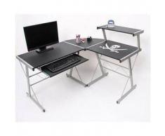 Scrivania per Computer EASY LINE in legno, spaziosa con ripiano tastiera, cm 140x115x72cm, color nero - pirata