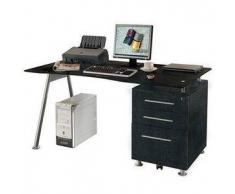 Scrivania per computer START UP, vetro temperato, cassettiera con tre scomparti, in nero
