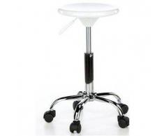 Sgabello con ruote ALL ROUND, sedile girevole, base cromata, colore bianco