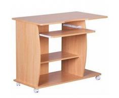 Scrivania per Computer DUKE in legno, con ripiano tastiera, supporto PC e ruote, cm 90x50, color faggio
